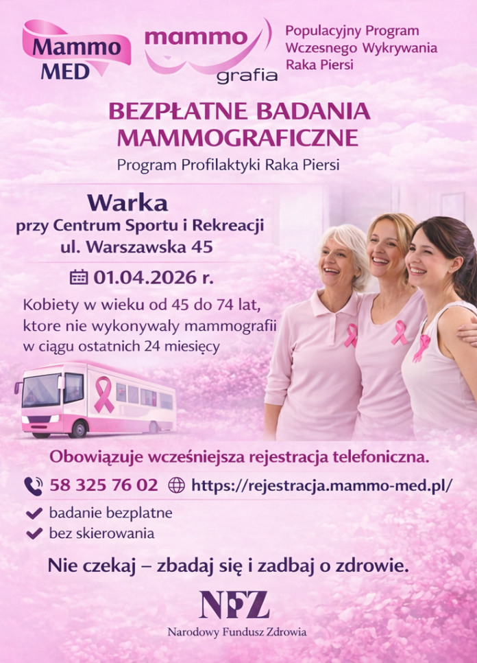Bezpłatne badania mammograficzne w Warce